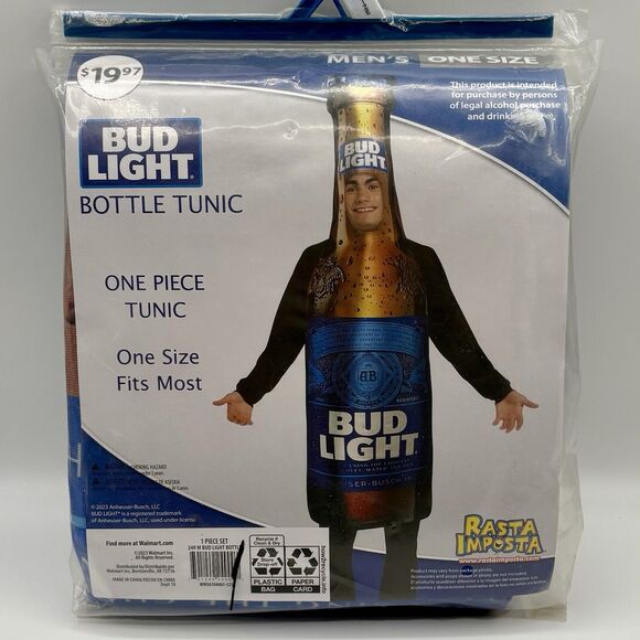 Bud Light Beer Bottle Tunic Halloween Costume Blue New In package Adult One Size - Picture 1 of 2